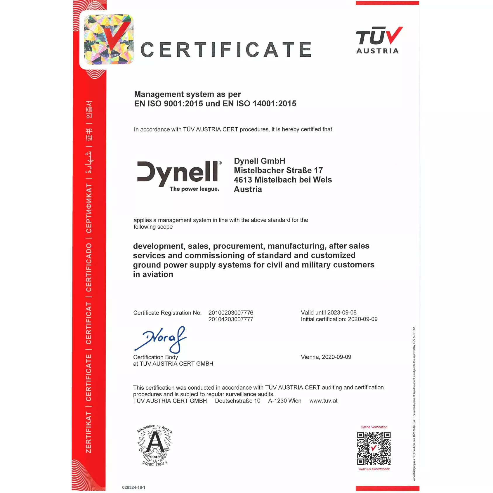 ISO 9001 and 14001 certificate